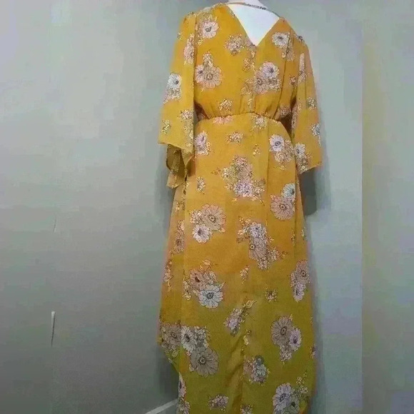 Floral High Low Mustard Flowy Dress - Picture 9 of 11
